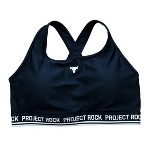 Under Armour Project Rock Crossback Mid Sports Bra Black 1389334 Womens 2XL NWT